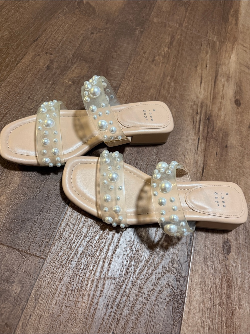 a new day Pearl-Embellished Nude/Tan Slide Sandals - Women
